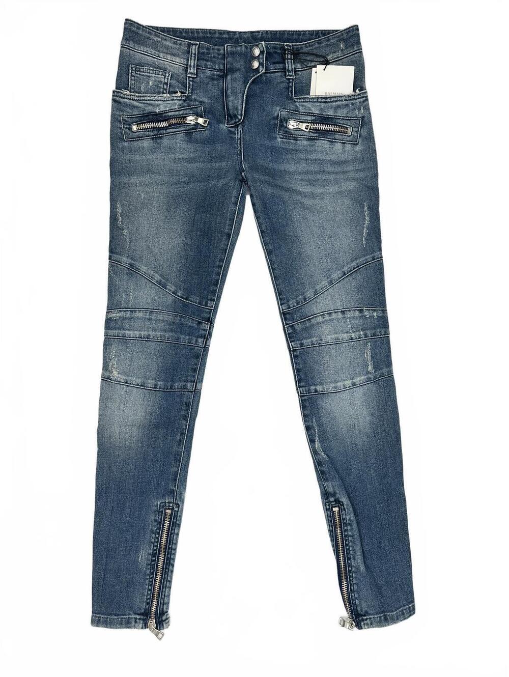 Balmain Paris Biker Skinny Jean Blue Denim Ankle Zip Moto IT 38 US 6 | NWT